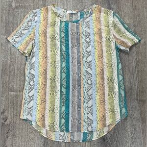 Equipment Silk Multicolor Striped Snake Print Women's Top